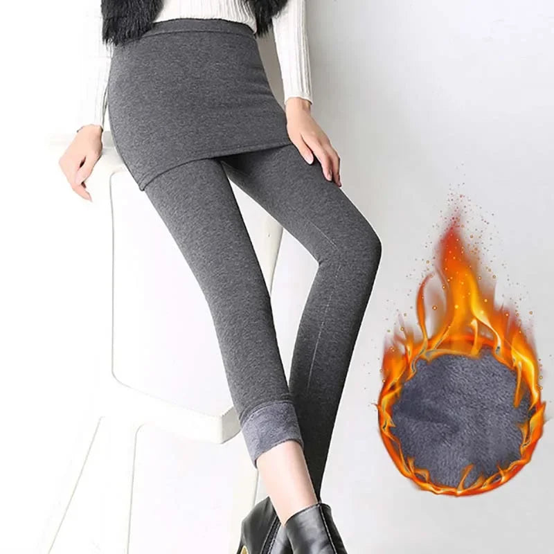 Women Pleated Skirts Leggings Thickened Plush Winter Warm Pants Thermal Tight Trousers Leggins Pantalones Streetwear 4XL