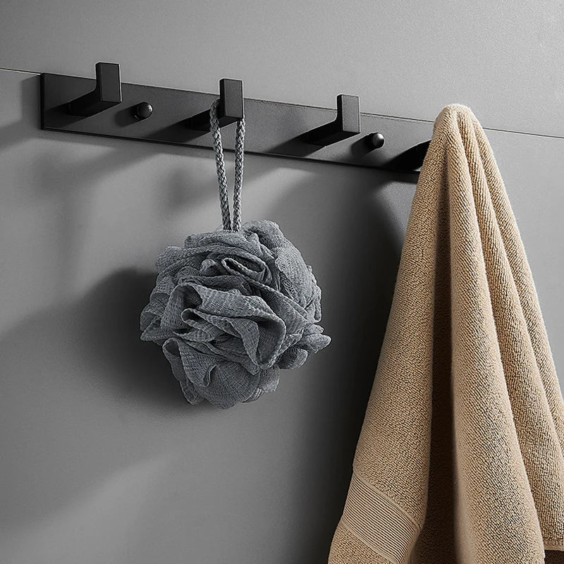 Bathroom Space Robe Hook Wall Mounted Aluminum Clothes Coat Hook Wall Hanger Black Brushed Golden Bathroom Accessories 3-6 Hooks