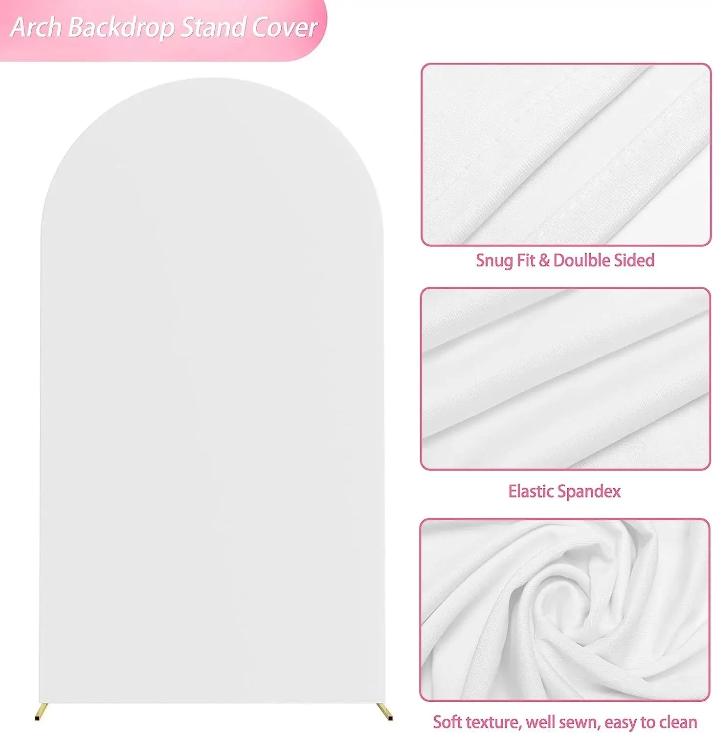 white elastic spandex arch backdrop stand cover with double-sided design and snug fit for pink bear chiara arch backdrop used in baby shower decorations