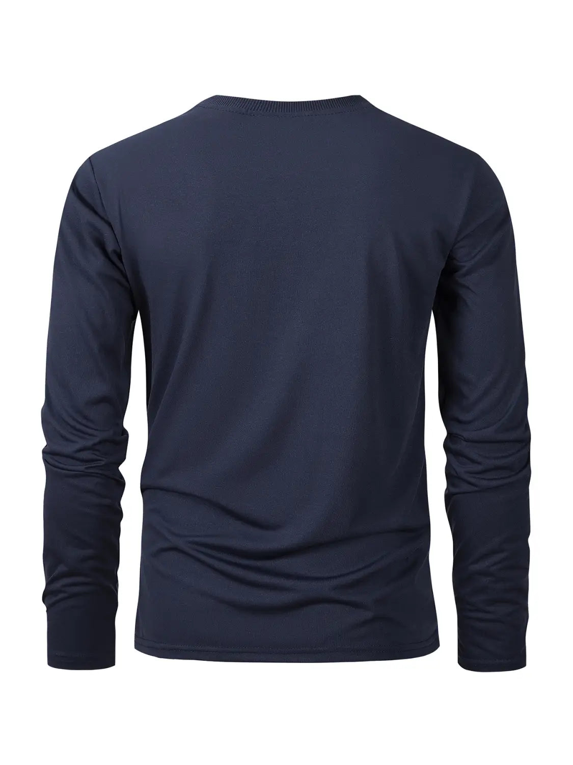 T-shirt à manches longues col rond à évacuation de l’humidité pour hommes, bleu marine, réalisé dans un tissu respirant pour les vêtements de sport.