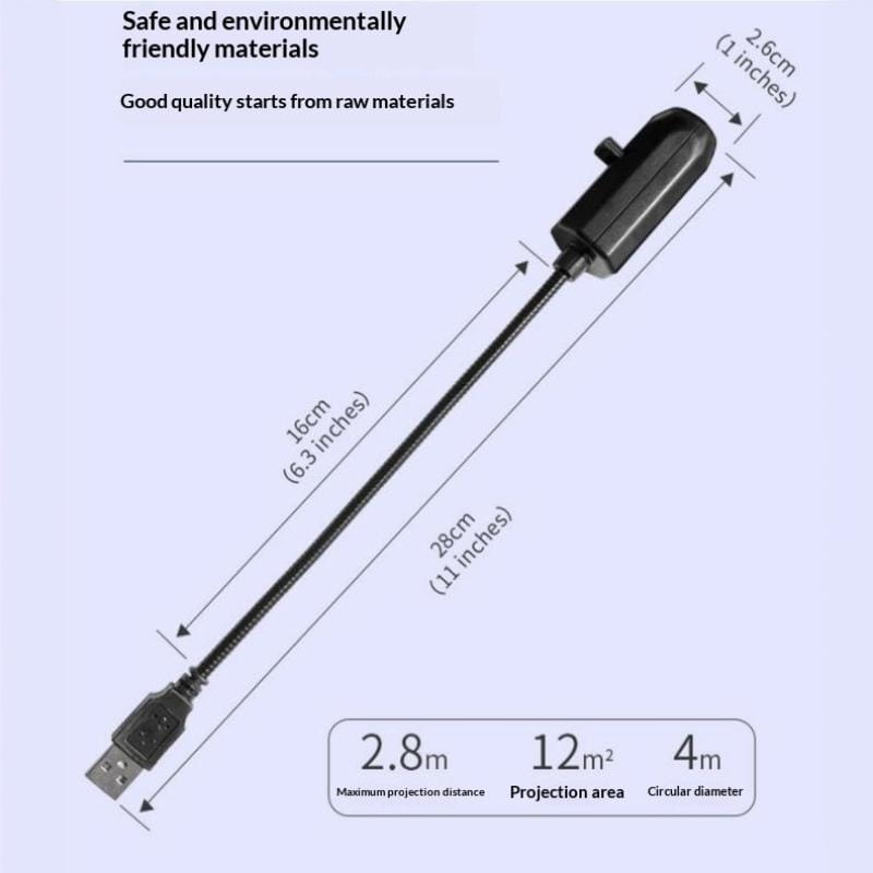 black usb-powered star galaxy projection lamp with metal gooseneck features a sleek elongated design and cylindrical head for use as a night light with usb power.