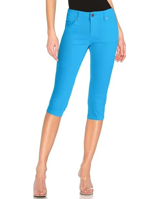 Denim Capri Short Jeans for Women Super Comfy Stretch  Button Front Casual Breathable Comfort Cropped Pants Summer