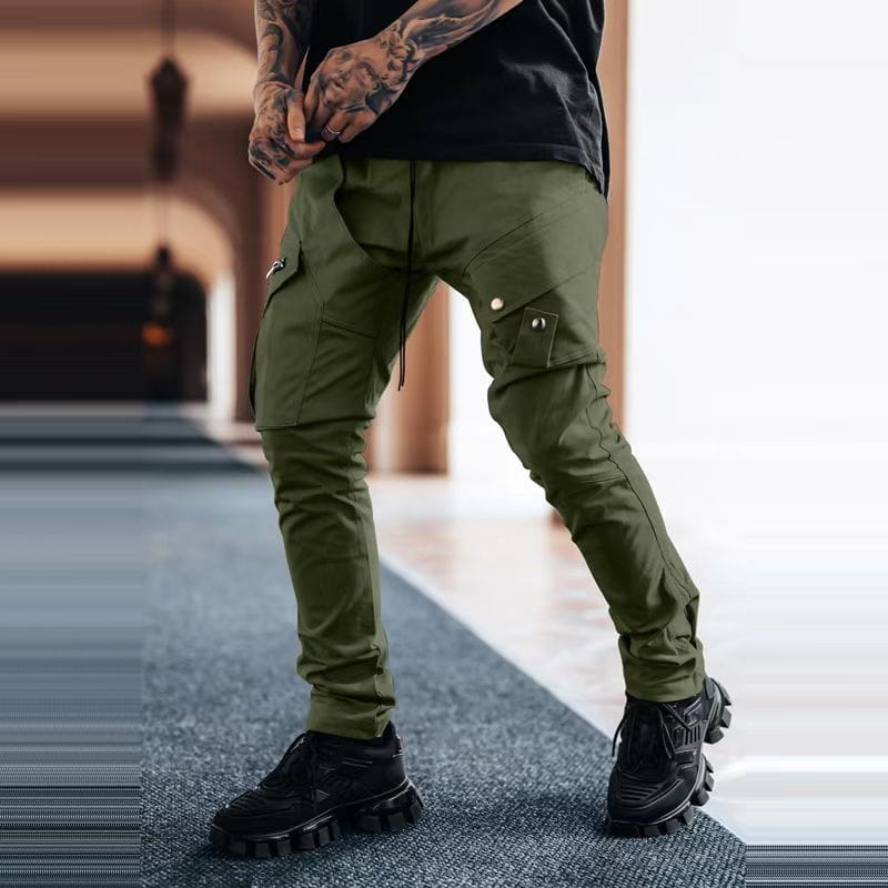 Herren-Tactical-Cargohosen in Olivgrün mit mehreren Taschen und einem Kordelbund, für den Freizeitgebrauch ausgelegt