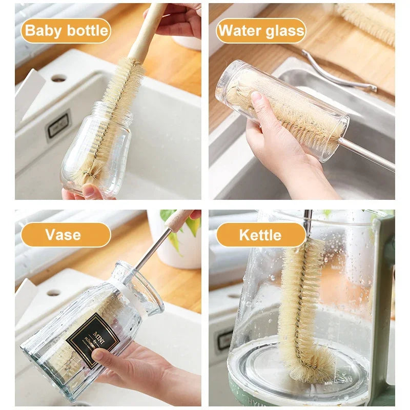 Kitchen Cleaning Tools Drink Bottles Glass Scrubbers Cleaning Brush Wooden Bottle Cleaning Brush with Long Handle