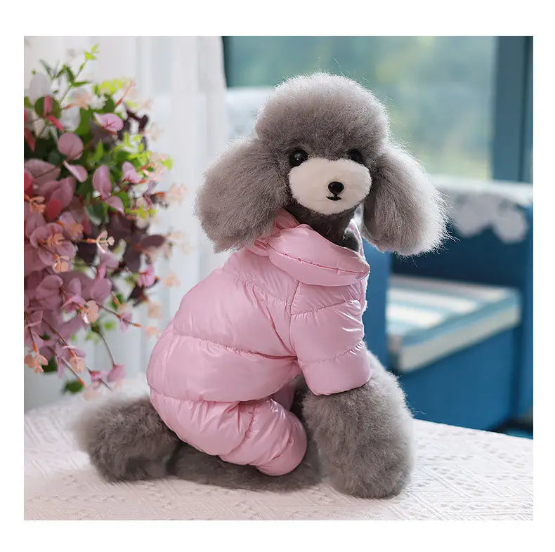 暖かいコットンで作られた犬用のピンクのパファーコート。ペット服用パピー防風デザインを特徴としており、冬の使用向けです