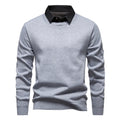 Men's Knit Sweater Fashion Pullover Soft Touch Sweatshirt Top with Mock Shirt Collar Mens Knitting Polo Shirts Fashion Knitwear