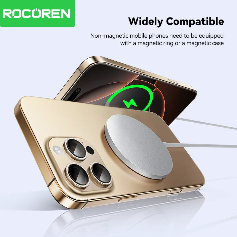 Rocoren 15W Magnetic Qi Wireless Chargers Fast Charging for iPhone 16 15 Pro Max PD Fast Charging For Xiaomi Pad Adapter