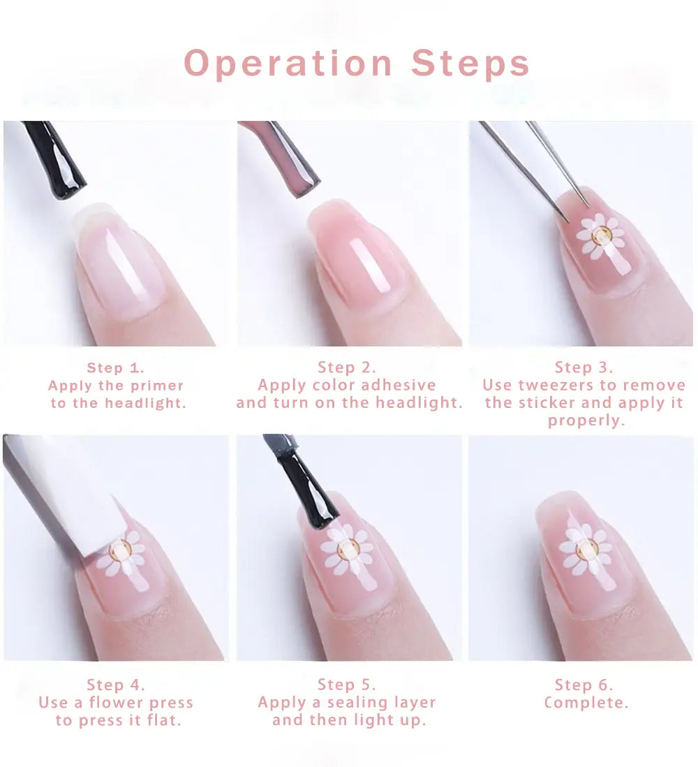 Un delicado adhesivo para uñas de margarita blanca con centro dorado, diseñado para pegatinas de uñas de San Valentín, con amor, flores y arte DIY.