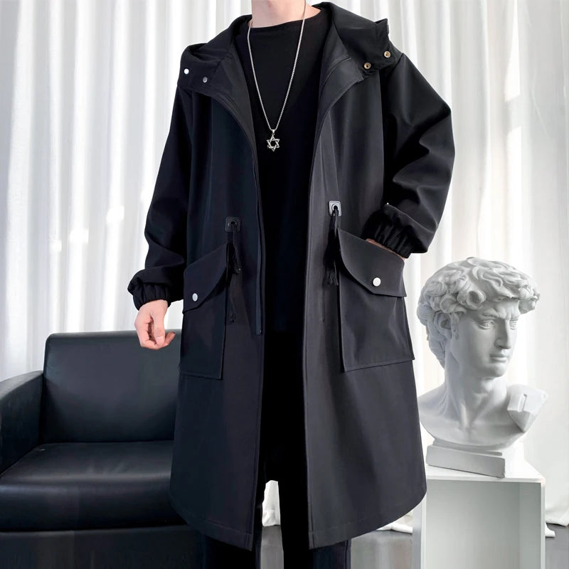 Trench Coat Mens New Fashion Army Green Overcoat Men Casual Windbreaker Solid Long Coat Male Autumn Homme Black/Khaki/Army Green
