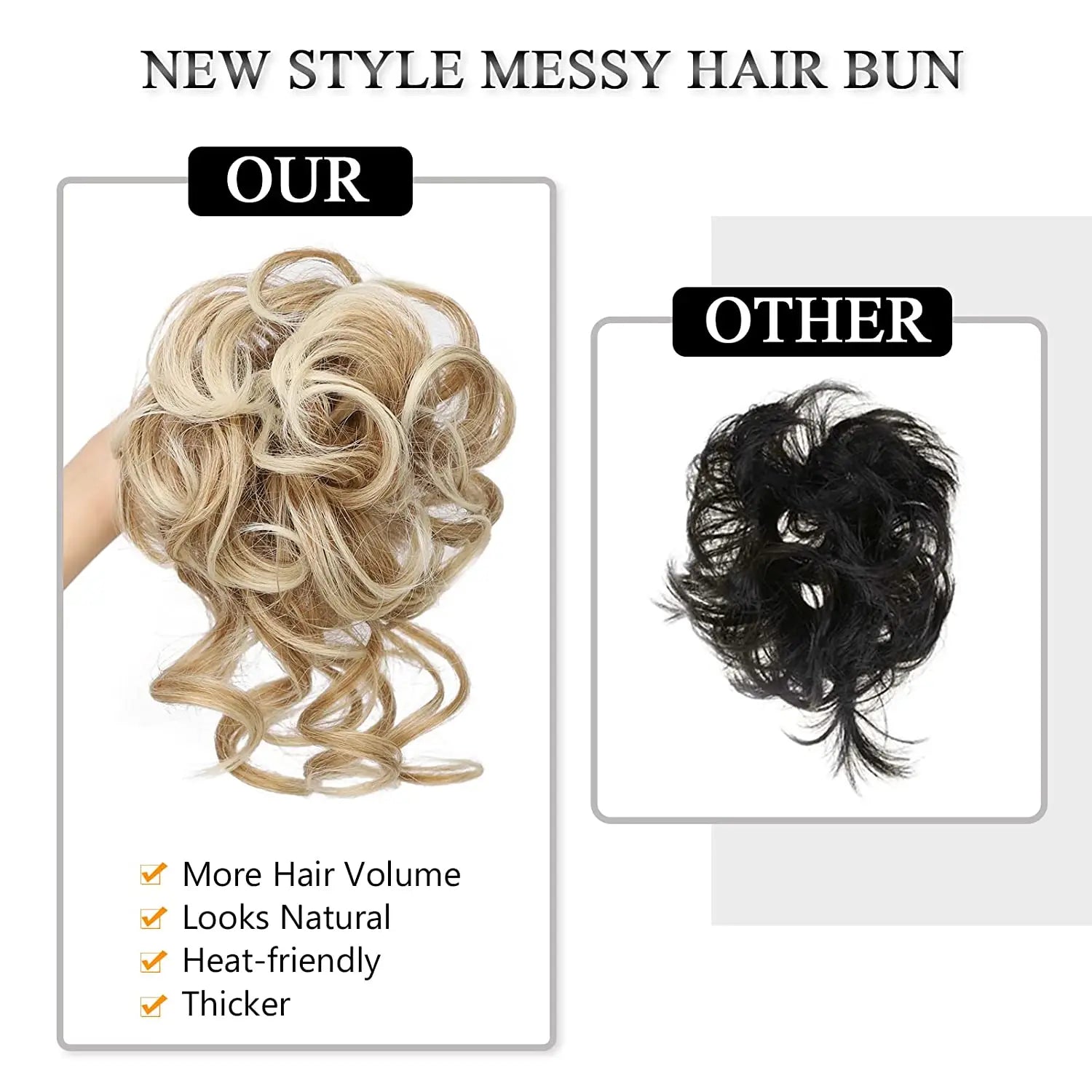curly synthetic hair bun scrunchie in blonde with a voluminous messy wavy texture for an enhanced hair piece look