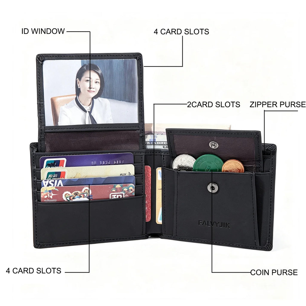 Men's Leather Wallet RFID Cowhide Genuine Leather Wallet Multi-Function Credit Card Holder