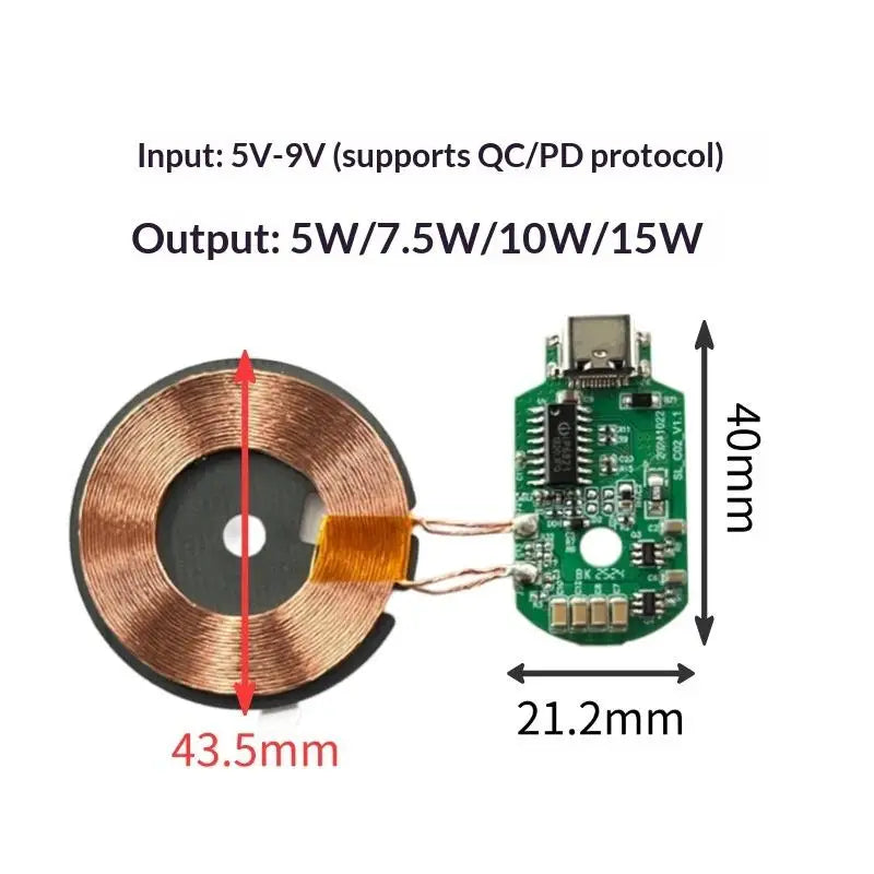 Wireless Charger Module 15W TYPE-C MICRO-USB Fast Charging PCBA Board for Power Supply DIY Project