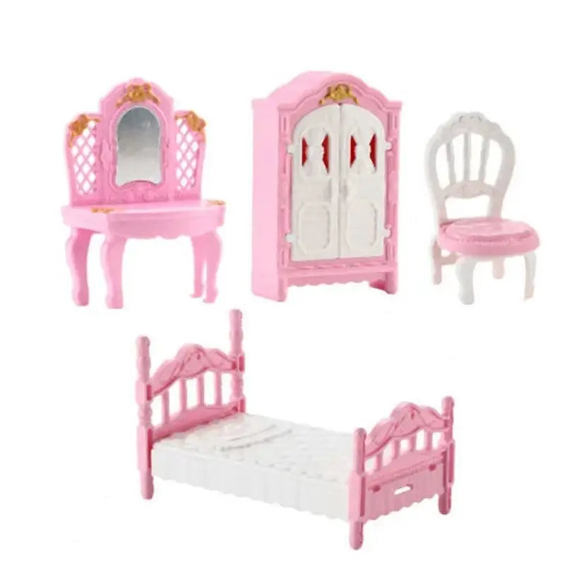 Rosaer Kunststoff im Maßstab 1:12 – Set für Miniatur-Puppenhaus-Schlafzimmermöbel, mit weißer Matratze und goldenen Akzenten für eine realistische Darstellung der Puppenhausmöbel.