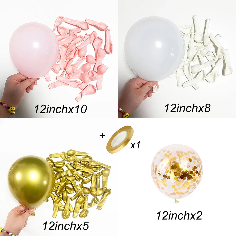 Baby Pink Balloons Set Pastel Pink White Metal Gold Confetti Balloon Baby Shower Gender Reveal Birthday Party Decorations Globos