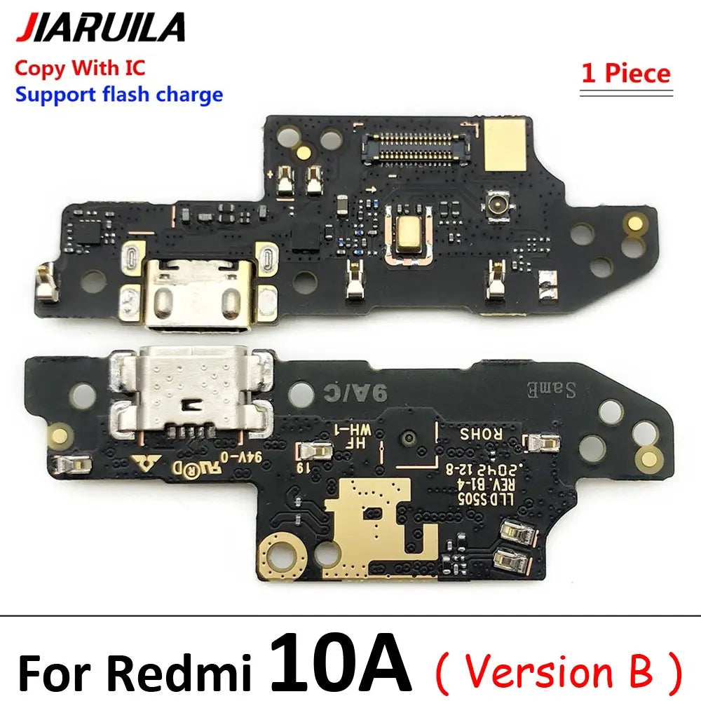 Schwarze Leiterplatte, USB-Ladeanschluss-Flexkabel mit goldfarbenen Verbindern und USB-C-Anschluss für Xiaomi Redmi 10a Version B, ausgelegt, um zuverlässigen Versand mit China Post und eine verlängerte Schutzzeit sicherzustellen.