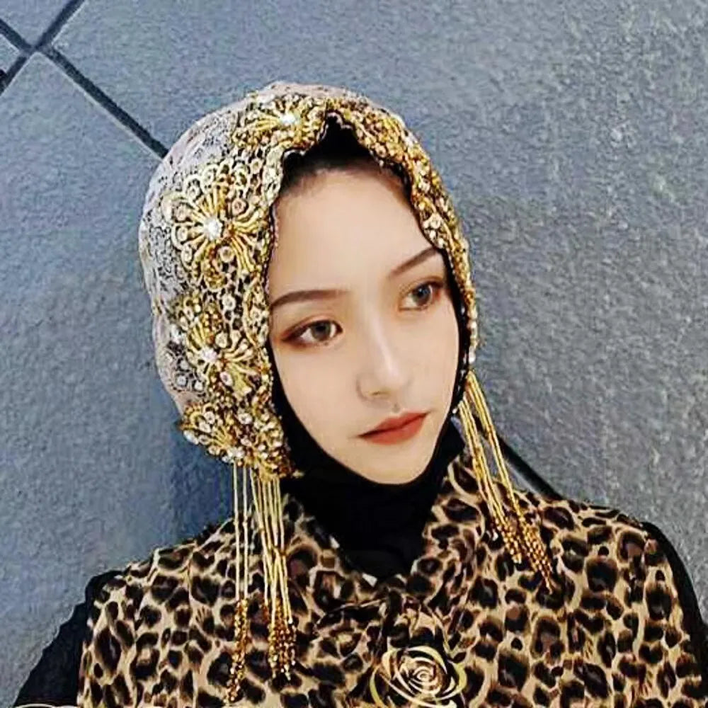 Heavy‑duty draped tassel high‑end turban hat, stretchy, non‑tight‑fitting, adult women’s headwear for outdoor wear