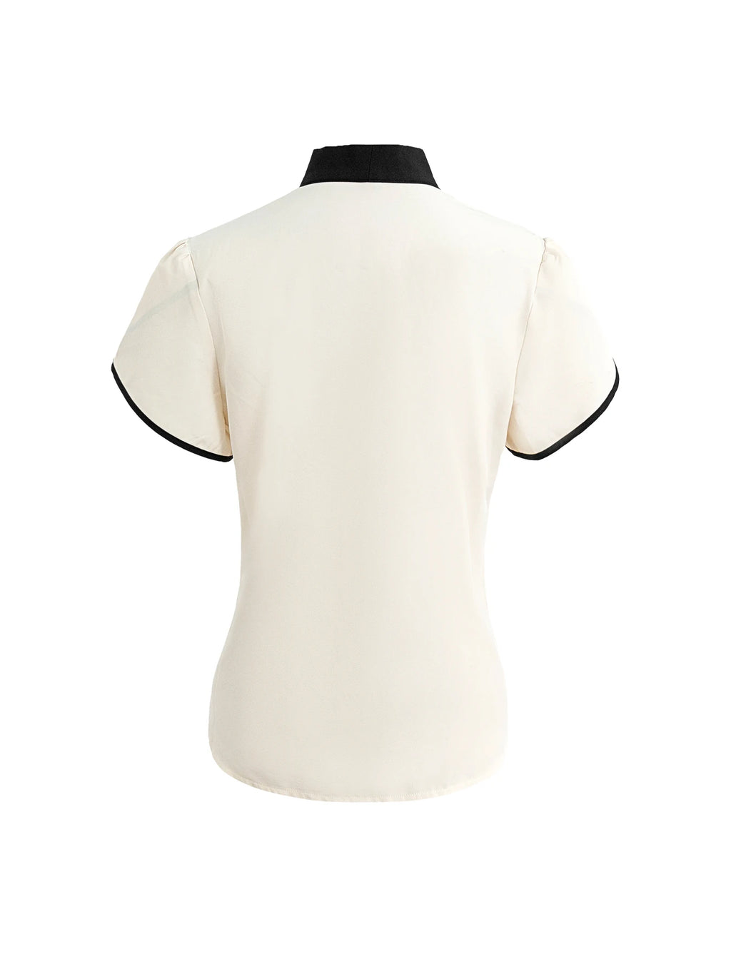 Women's Chic Basic Blouse Spring Summer Cream White Black Bow Tie Neck Puff Short Sleeve Valentine's Day Elegant Office Wear Top
