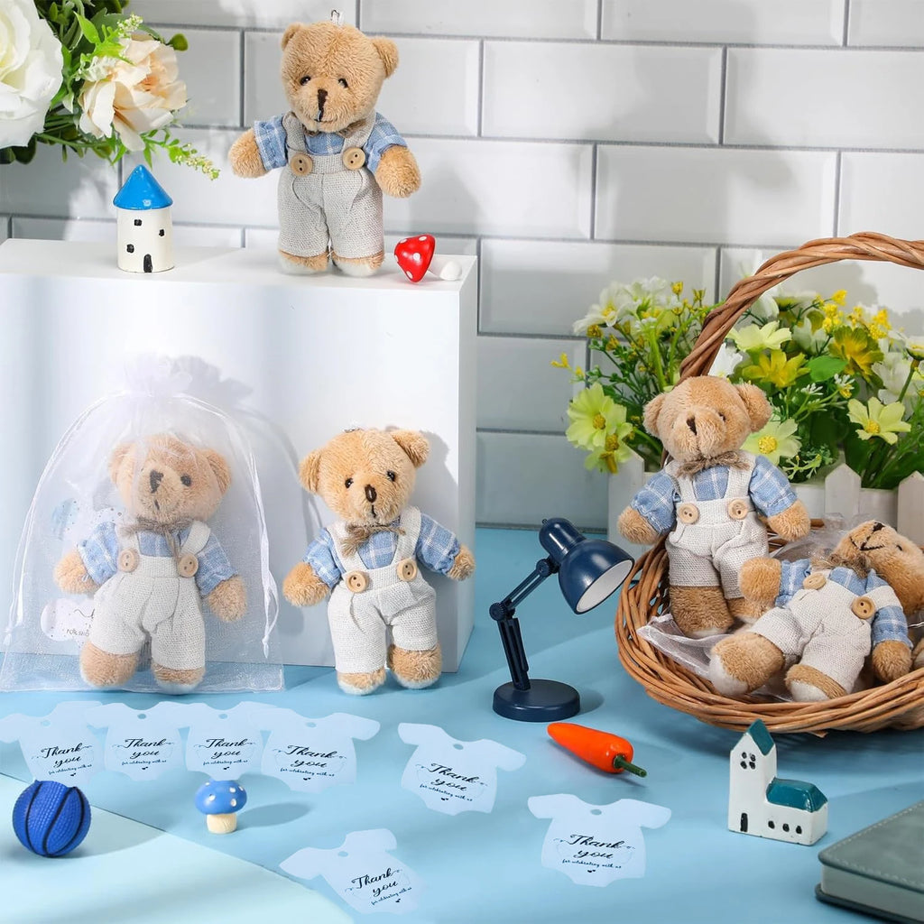 12-30 Sets Bear Baby Shower Favor for Guest Stuffed Plush Mini Bears Thank You Cards Organza Bag for Gender Reveal Guest Gifts