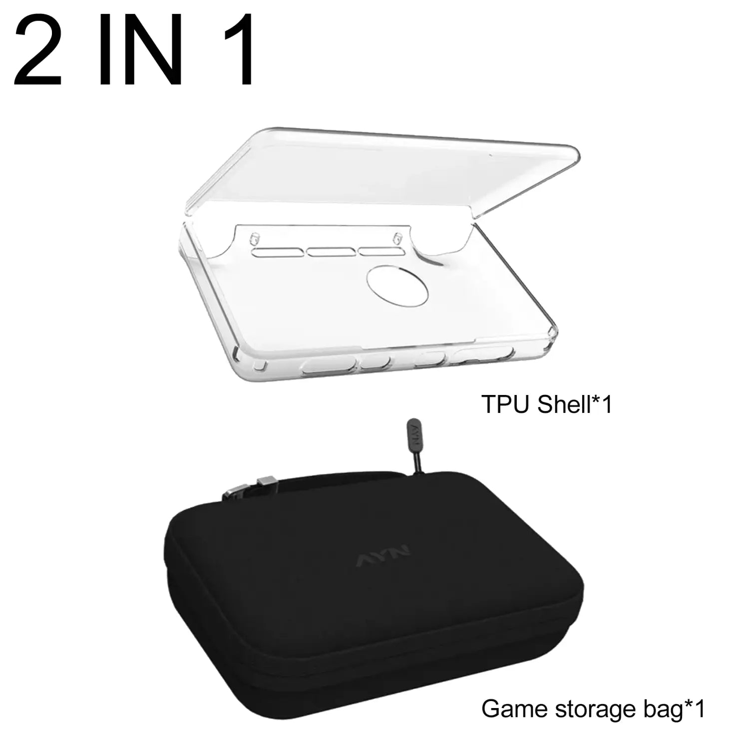 black ayn game storage bag with zipper closure and small handle included in the ayn thor 4-in-1 accessories combo kit