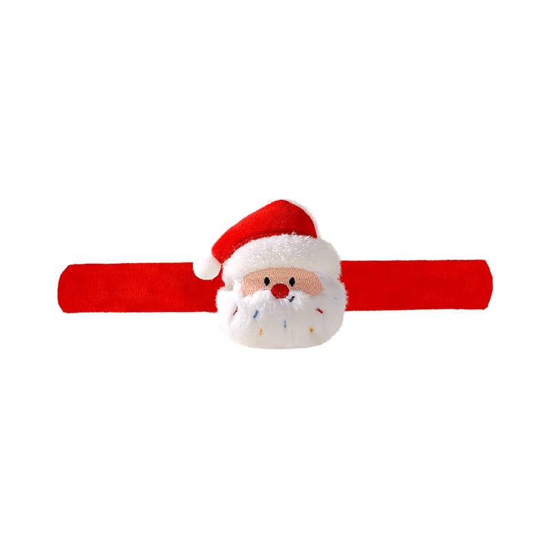 Muñequera esponjosa roja con la cabeza de Santa Claus, con barba blanca esponjosa y gorro, incluida en una pulsera tipo eslogan navideña esponjosa para niños.