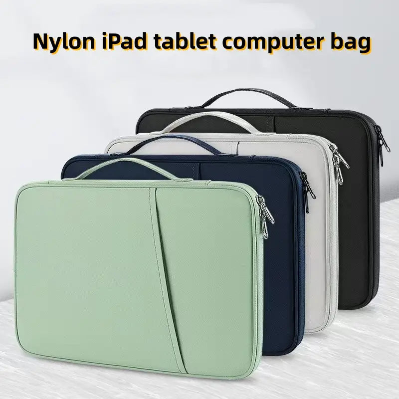 Light green nylon computer bag padded tablet sleeve with a sleek minimalist design and sturdy zipper closure.
