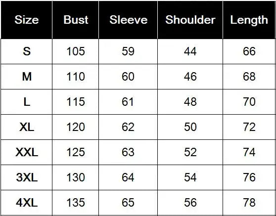 Le tableau affiche un guide des tailles en centimètres pour le pull-over cardigan vintage à fermeture éclair géométrique pour homme, du S au 4XL.