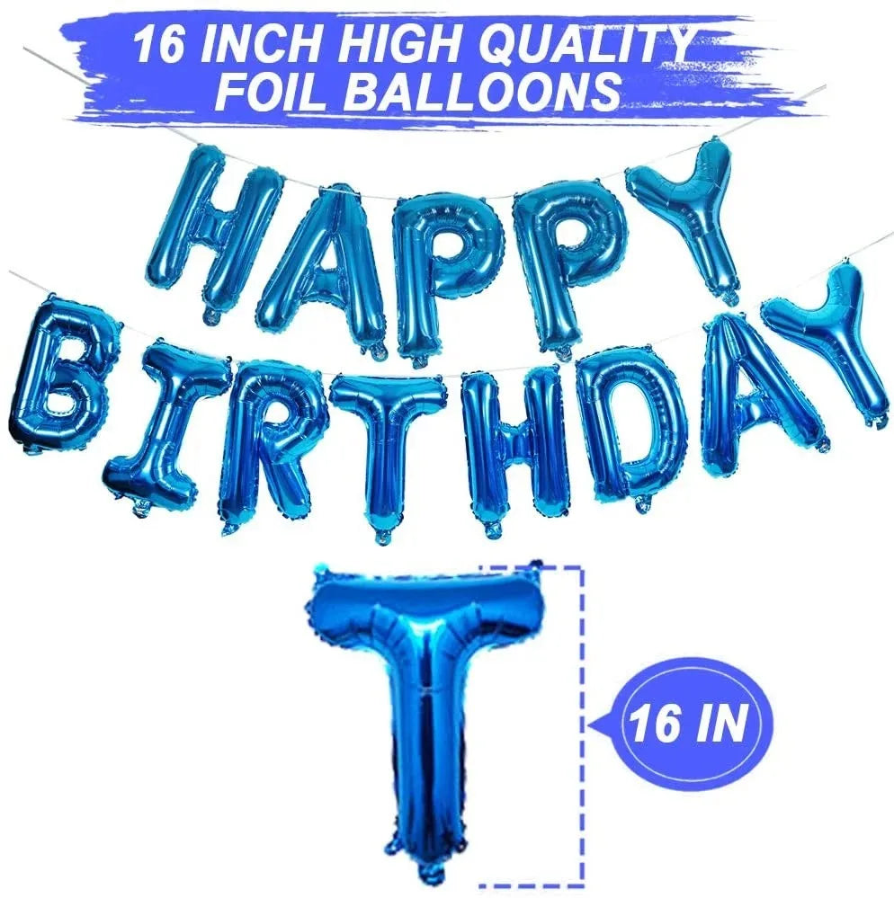 43Pcs Blue Happy Birthday Balloon Banner White And Blue Confetti Balloons for Boy Birthday Party Decorations
