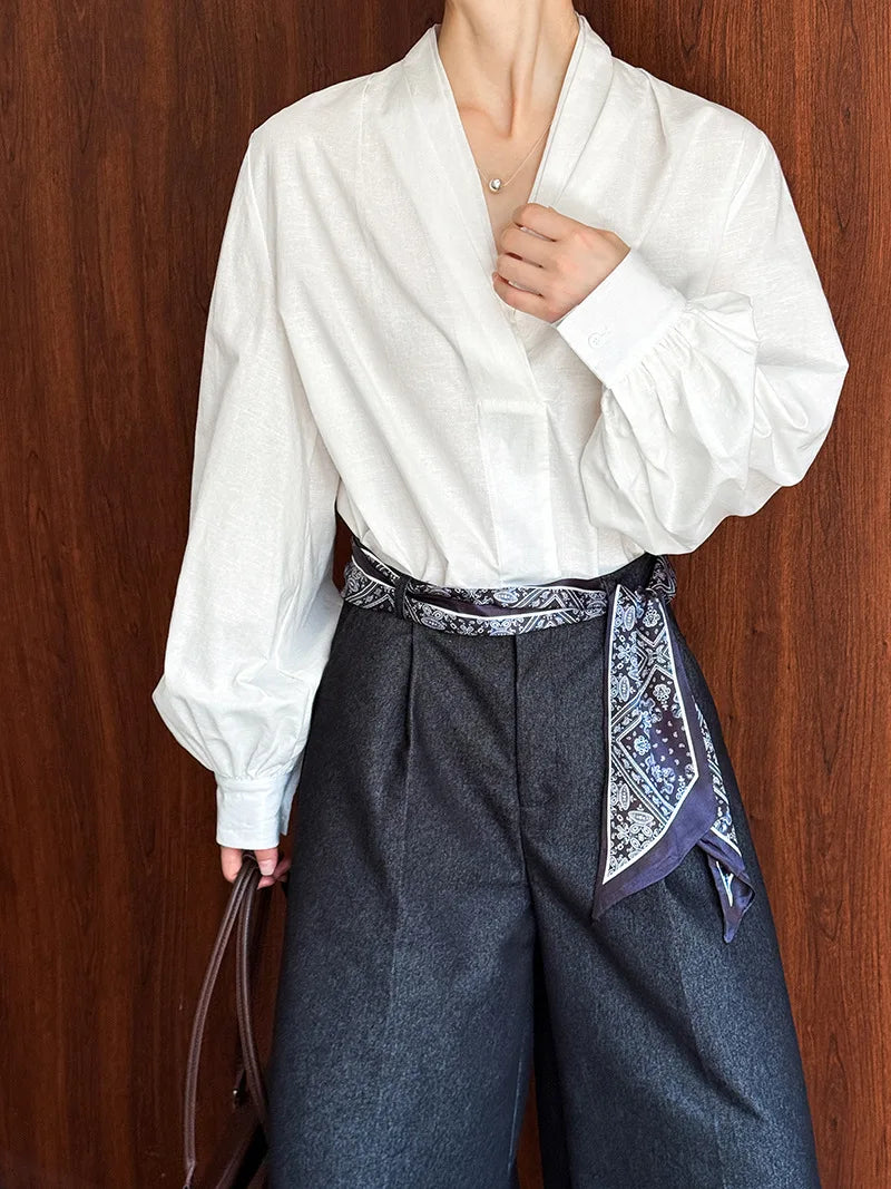 Women Casual White Color Blouses V-Neck Puff Sleeve Office Blouses Womens Tops And Blouses Fashion Shirts Blusas Roupa Feminina
