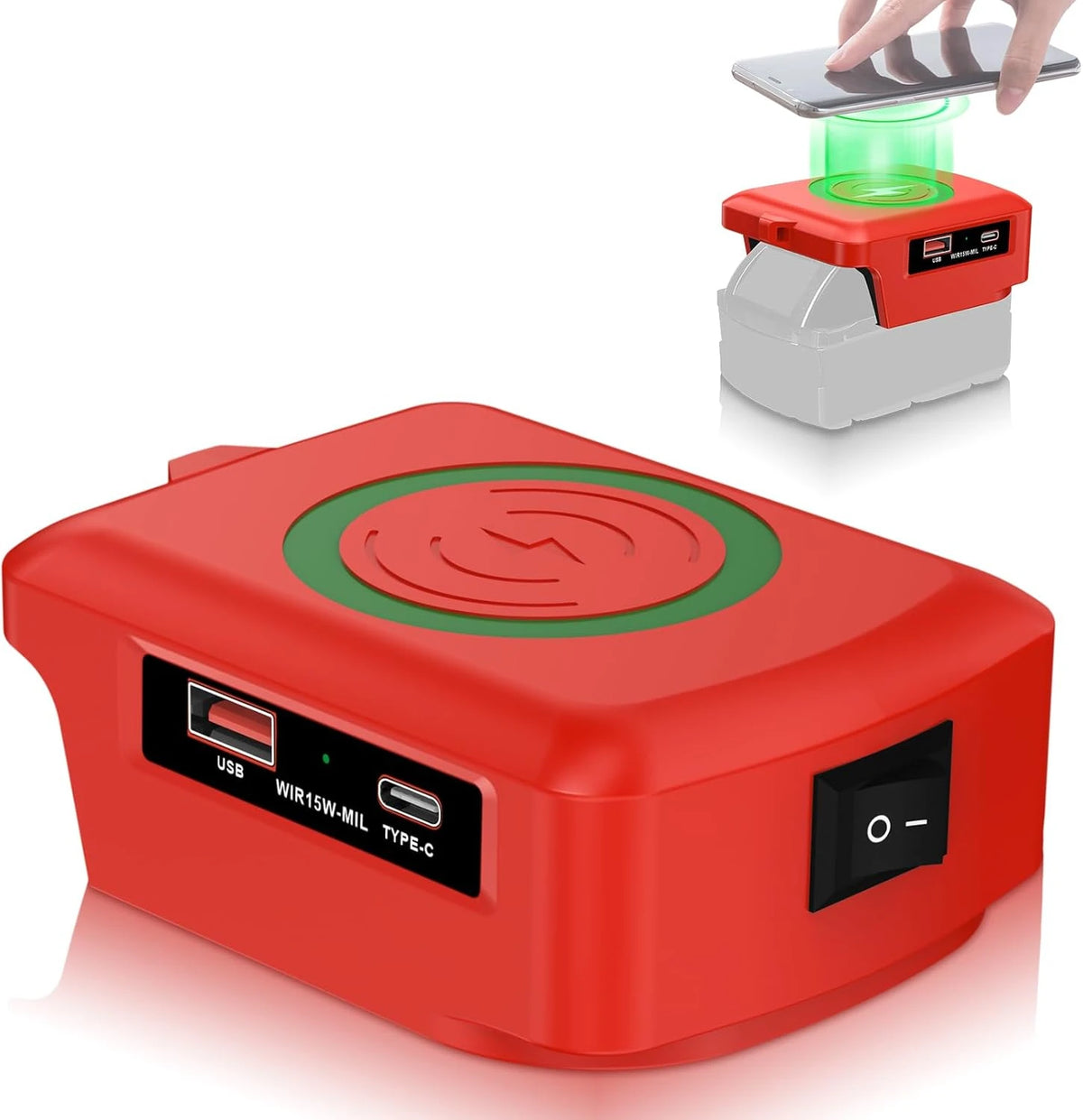 Wireless Phone Charger for Makita/Milwaukee/Dewalt Battery 18 V Battery Adapter with USB Output and Type C for Camping Travel