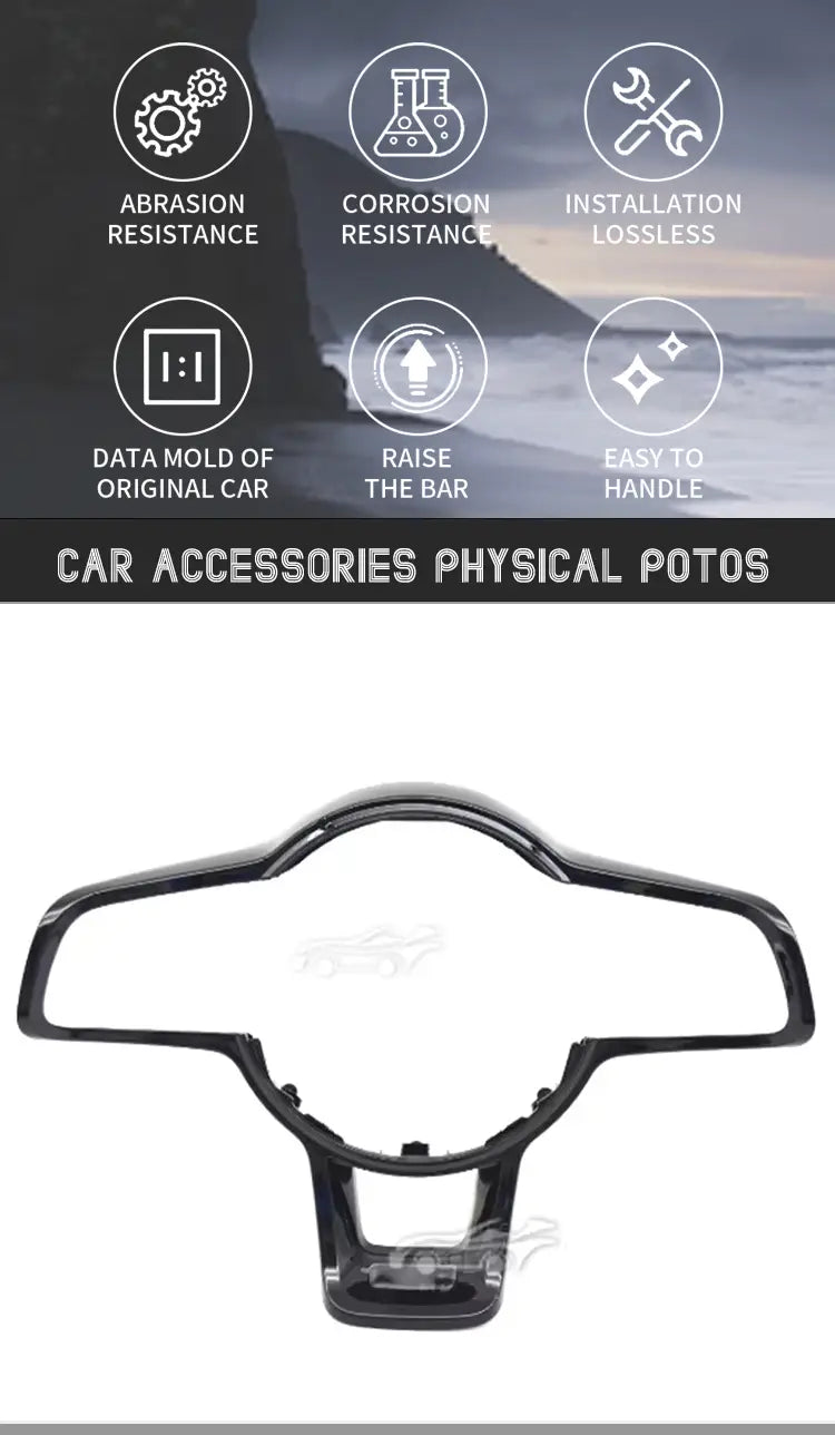 Black plastic steering wheel airbag cover with molded contours and integrated mounting bracket shown from the back side for vw golf 7 mk7 gti steering wheel trim and mirror housing.