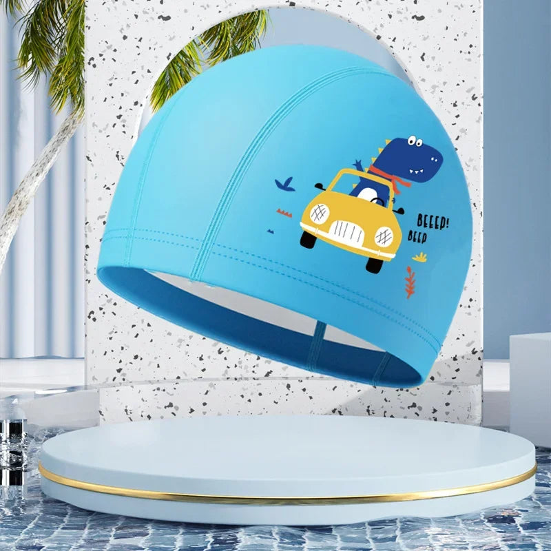 Children's Cartoon Swimming Cap, Waterproof, High Elastic, Ear Protection, Cute, Boys, Girls, Swimming Accessories