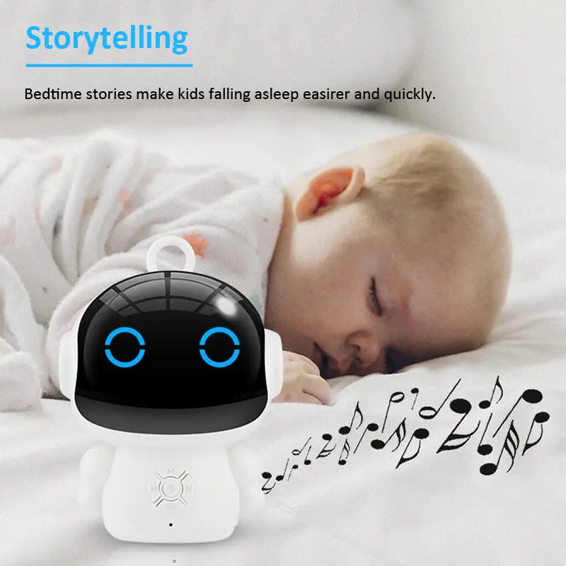 Juguete de robot inteligente color blanco y negro para niños con ojos azules luminosos, con modo de chat y compatibilidad con la aplicación Smart Life.