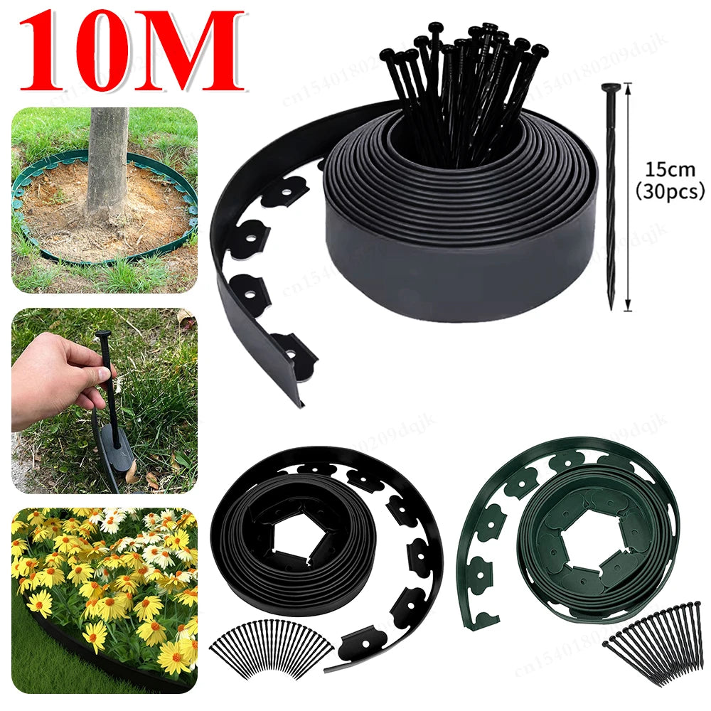 10M Landscape Edging Kit Fixed Garden Barrier Lawn Grass Plastic Edging Border Edging Garden Edging Coil for Lawn Yard Pathway