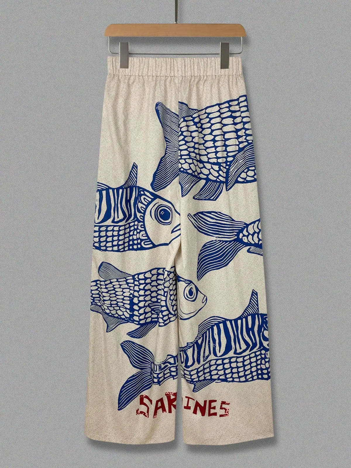 Women's Wide Leg Pants 2026 Autumn Fashion Elastic Waist Drawstring Straight Loose Trousers with Fish Print Casual