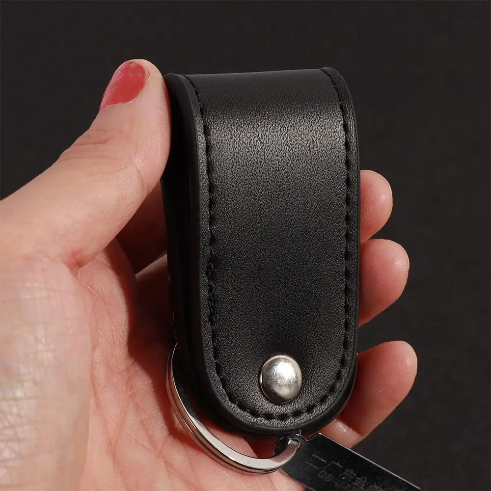 New Stainless Steel Genuine Leather 2 Loops Keychain Key Chain Key Ring Holder