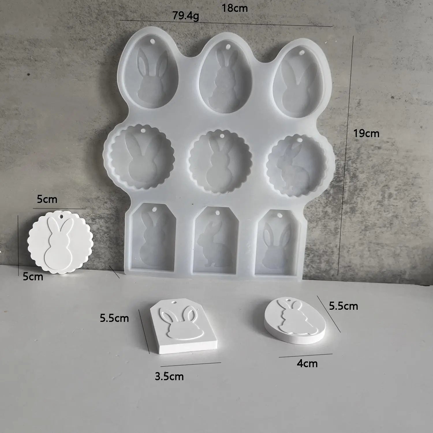 white silicone easter bunny resin pendant mold set featuring multiple cavity designs for crafting decorative pendants