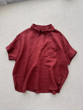 Casual Loose Button Up Short Sleeve Linen Shirt Women Summer Blouse Versatile Female Blousas
