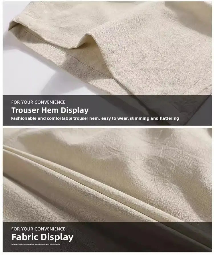 Beige Leinen-Boxer-Slips mit weichem, strukturiertem Gewebe und sauber verarbeiteter Saumkante, entworfen für lässige, lockere Sommer-Strandbekleidung