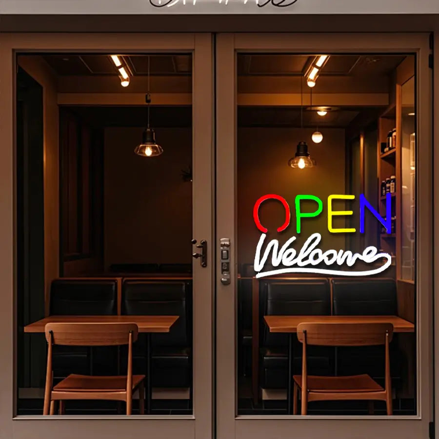 Enseigne murale décorative en néon à LED arc-en-ciel, néon lumineux, ouverte, avec écriture cursive, alimentée par USB