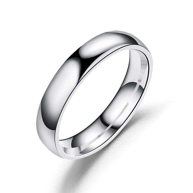 A sleek stainless steel wedding band with a polished silver finish and subtle inner groove featured in a 6mm rose gold ring design.