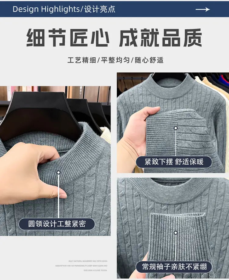 Herren-Zopfstrick-Pullover mit Rundhalsausschnitt in Grau mit einer eng anliegenden, bequemen Passform und weichem Stoff.