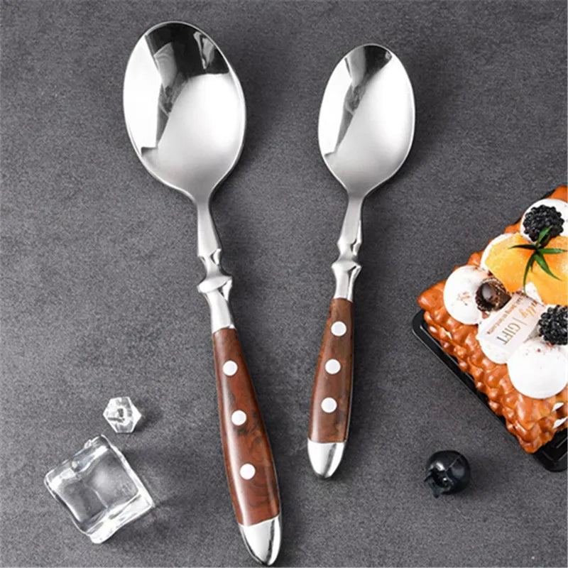 Stainless Steel Tableware Set, a 6-Piece Set Including Knife, Fork and Spoon, Kitchen Knives and Tableware for Dining Room