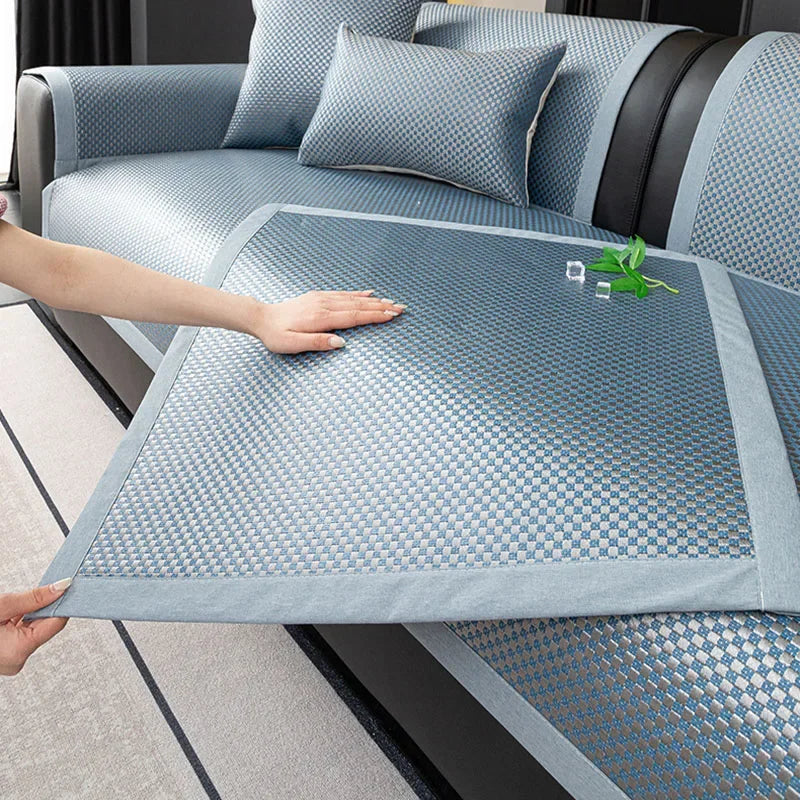 Simple Solid Ice Rattan Cooling Sofa Cushion Summer Skin-Friendly Sofa Cover for Lounge Non-Slip Furniture Protection Slipcover