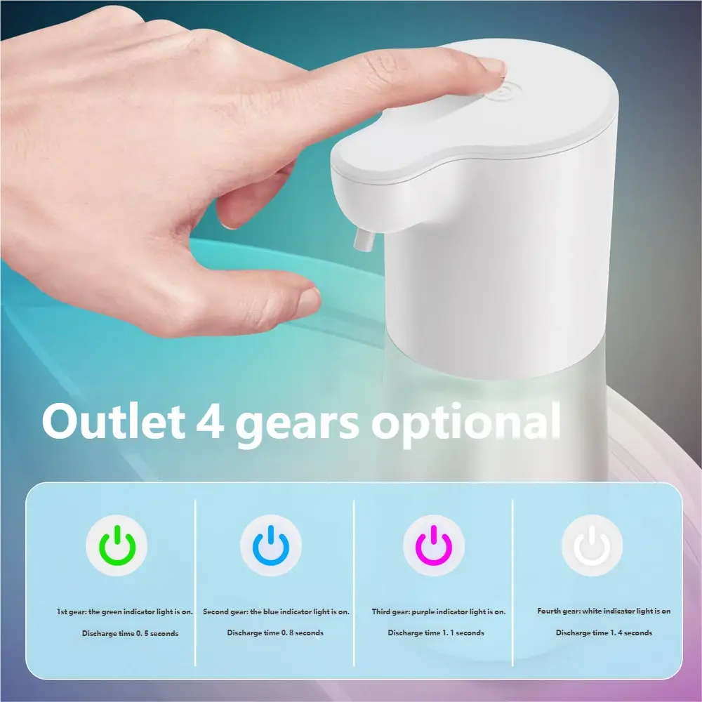 White plastic automatic soap dispenser with sleek modern design and touch-sensitive top for foam bubble generation hand soap use
