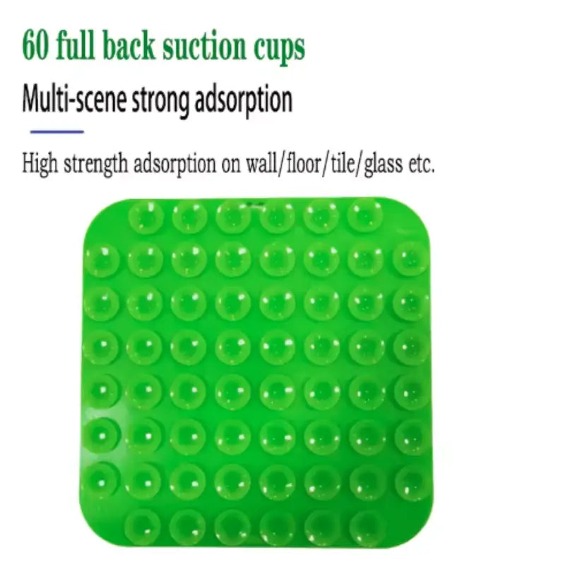 Bright green slow feeder pet lick silicone mat for dogs featuring 60 full back suction cups for strong multi-surface adhesion.