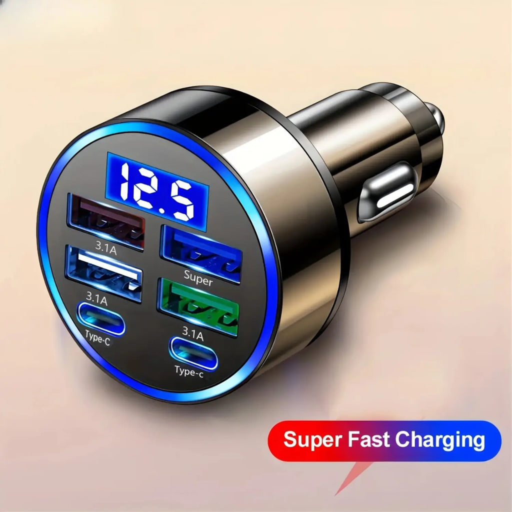 Car Charger 6 Ports Quick Charger QC3.0 Fast Charging Multi-function Adapters PD With Display Ambient Auto Sockets Accessories