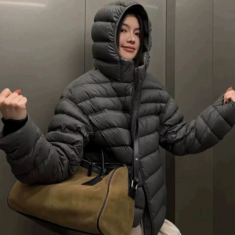 Fashion Fall Lightweight Hooded Puffer Jacket Russian Winter Women Zip Up Solid Warm Cotton Padded Outerwear Quilted Coat Куртка