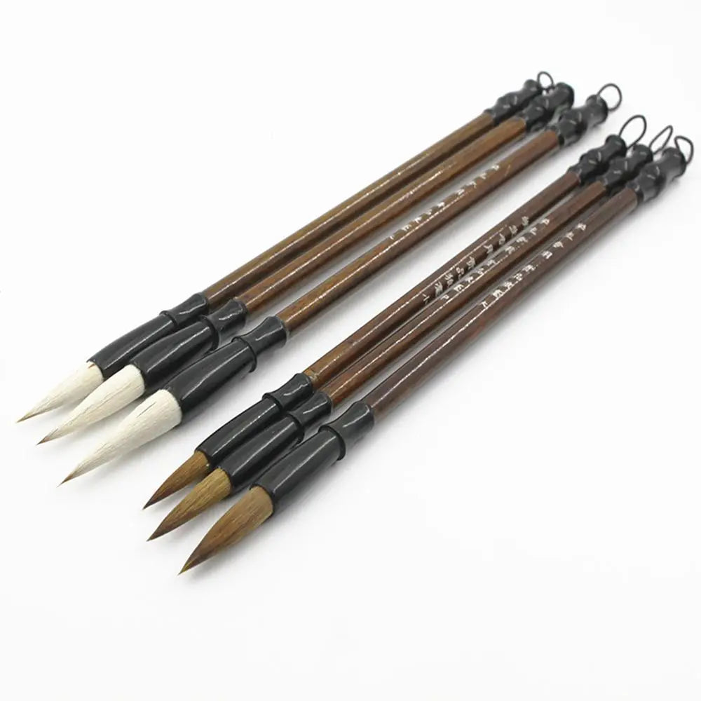 6Pcs/set Writing Practice Brush Chinese Calligraphy Brown Weasel Hair Brush White Woolen Calligraphy Supplies Student Stationery