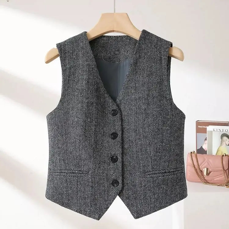 Women's Fashion Sleeveless Vests Casual V Neck Button Waistcoat Formal Business Tuxedo Shirt Slim Fit Cropped Blazer Vests