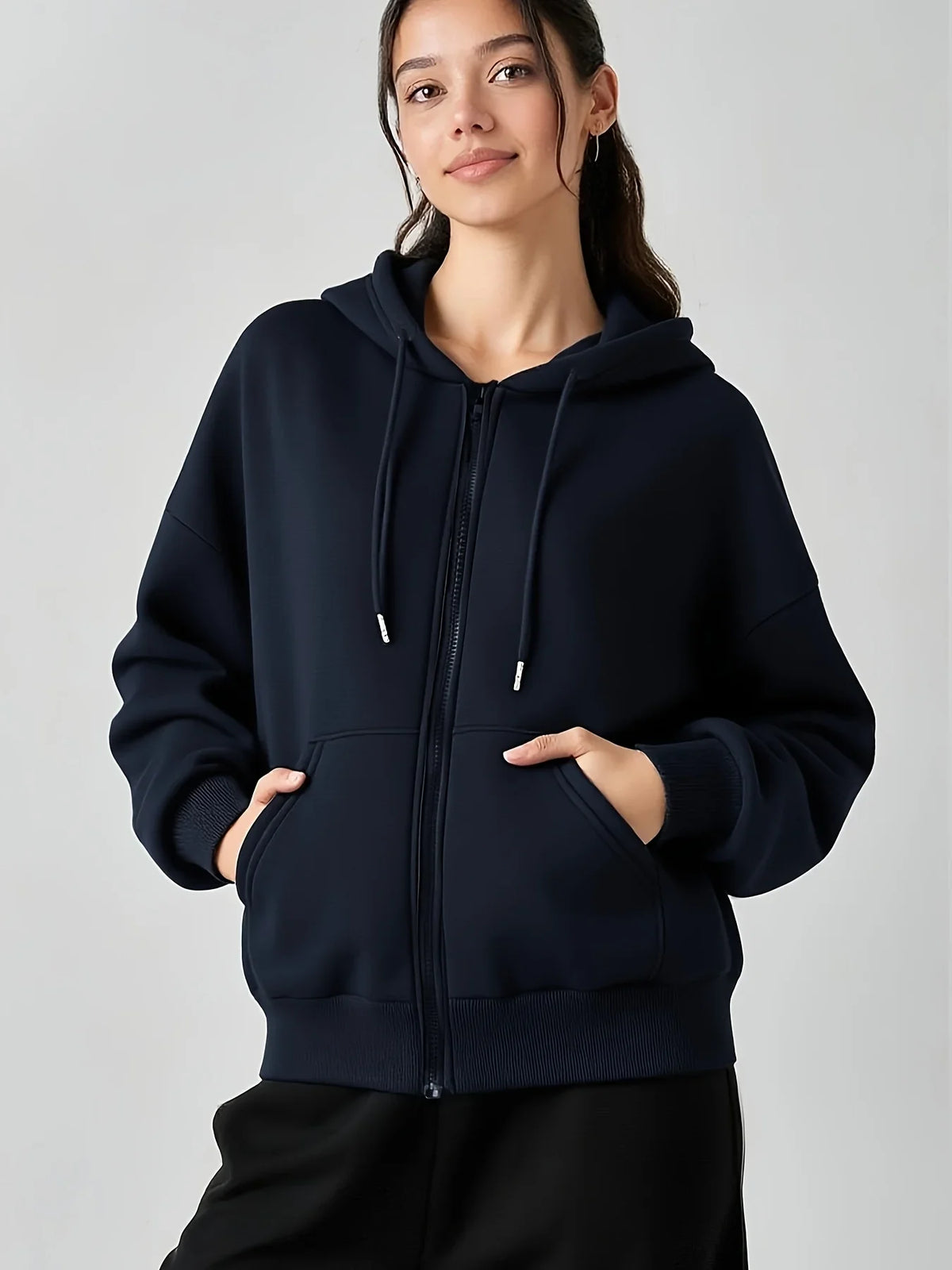 Women's Casual Oversized Hoodies Sweatshirt Zipper Pockets Solid Color Pullover Loose Fit  Autumn Winter Fall Streetwear Jacket